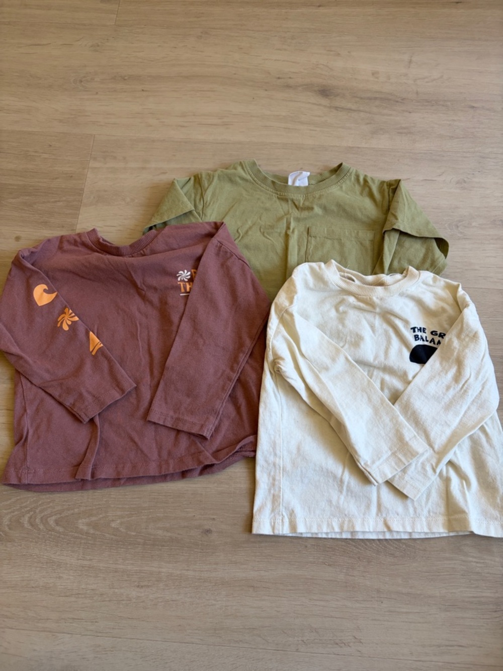 Zara Kids Long-Sleeve Tees in Olive, Mauve & Cream